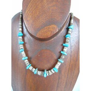 Vintage Heishi Necklace Turquoise Beads Graduated Shell Beads Santo Domingo